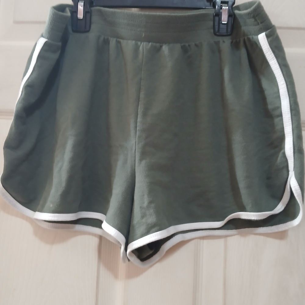 No Boundaries Olive Shorts with White Accents